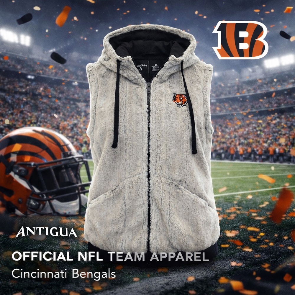 NWT Antigua Cincinnati Bengals Faux Fur Hooded Vest Gray XL NFL